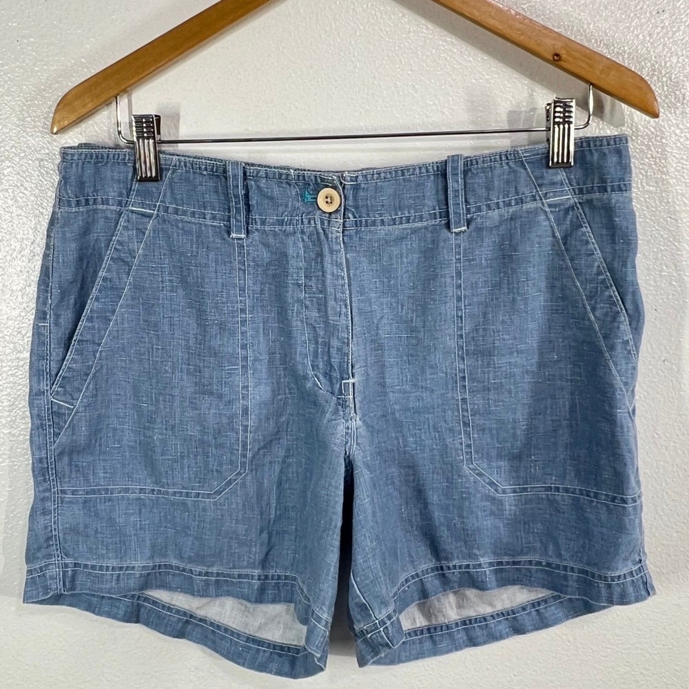 Tommy Bahama Sea Glass Linen Shorts Women's 8 Blue Chambray Bermuda 5 Inch - Picture 2 of 10